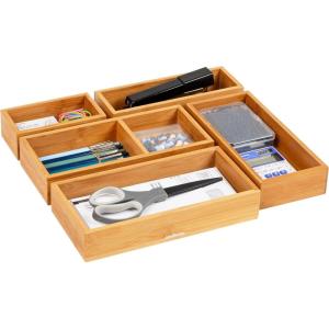 Mind Reader 8-Pc Drawer Organizer, Desk Organizer, Interlocking, Storage, Kitchen, Office, White(Brown)
