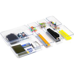 Mind Reader 8-Pc Drawer Organizer, Desk Organizer, Interlocking, Storage, Kitchen, Office, White(Clear)