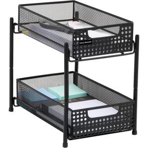 Mind Reader Accessory Organizer, Supply Storage, Desktop, Crafts, Office, Metal Mesh, 8″L x 12.5″W x 11.25″H, White(Black)