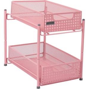 Mind Reader Accessory Organizer, Supply Storage, Desktop, Crafts, Office, Metal Mesh, 8″L x 12.5″W x 11.25″H, White(Pink)