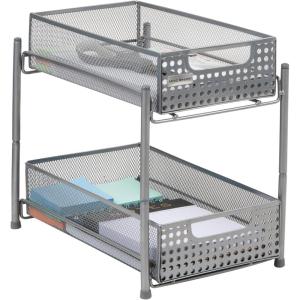 Mind Reader Accessory Organizer, Supply Storage, Desktop, Crafts, Office, Metal Mesh, 8″L x 12.5″W x 11.25″H, White(Silver)