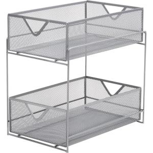 Mind Reader Accessory Organizer, Supply Storage, Makeup, Crafts, Office, Kitchen, Metal Mesh, 8.25″L x 12.5″W x 12.5″H, White(Silver)