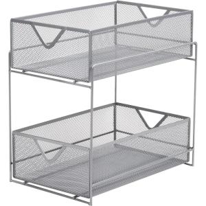 Mind Reader Accessory Organizer, Supply Storage, Makeup, Office, Kitchen, Metal Mesh, 8.25″L x 12.5″W x 12.5″H, Turquoise(Silver)