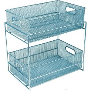 Mind Reader Accessory Organizer, Supply Storage, Makeup, Office, Kitchen, Metal Mesh, 8.25″L x 12.5″W x 12.5″H, Turquoise(Turquoise)