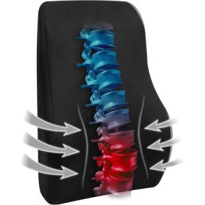 Mind Reader Air-Cloud Lumbar Cushion, Ergonomic Memory Foam Back Support Pillow for Office Chairs, Recliners, and Car Seats, Chiropractor-Recommended, Black(Black)