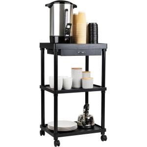 Mind Reader Bar Cart, Rolling, Utility Cart, 3-Tier, Coffee Cart, Bathroom, Kitchen, Plastic, 20″L x 15″W x 34.5″H, Black(Black)