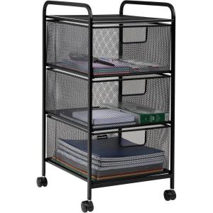 Mind Reader Cart with Drawers, Multipurpose Office Organizer, Utility Cart, Rolling Storage, Metal Mesh, Black(3-Drawers)