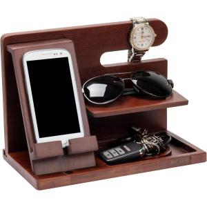 Mind Reader Cell Phone Valet Station, Desk Organizer, Vanity Accessories, Nightstand Organizer, 10″ L x 5.80″ W x 7.25″ H, Brown