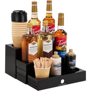 Mind Reader Coffee Syrup Station, Coffee Bar Accessories, Countertop Organizer, Acrylic, 14.25″L x 12.5″W x 7″H, Black