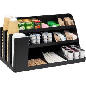 Mind Reader Countertop Organizer, 3-Tier Desktop Storage Rack, Office Breakroom Supply Caddy, Metal Mesh, Black(Black)