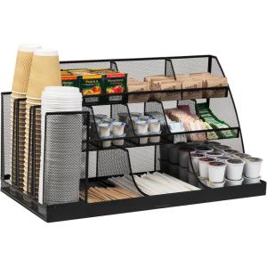 Mind Reader Countertop Organizer, 3-Tier Desktop Storage Rack, Office Breakroom Supply Caddy, Metal Mesh, Black(Black Metal)