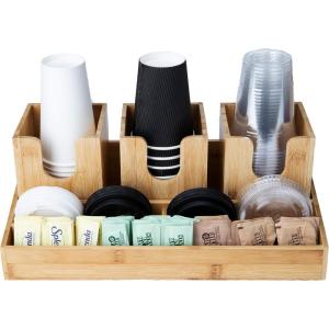 Mind Reader Cup and Condiment Station, Countertop Organizer, Coffee Bar, Kitchen, Stirrers, 16.25″ L x 8.5″ W x 6.25″ H, Brown