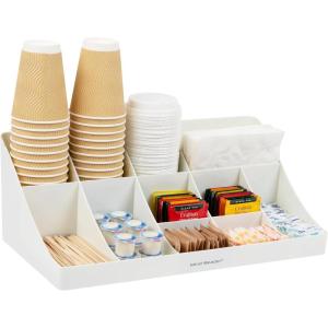 Mind Reader Cup and Condiment Station, Countertop Organizer, Coffee Bar, Kitchen, Stirrers, 17.875″L x 9.5″W x 6.625″H, Black(White)
