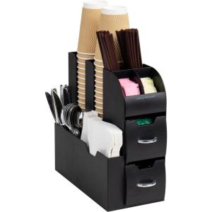Mind Reader Cup and Condiment Station, Countertop Organizer, Coffee Bar, Kitchen, Stirrers, 5.35″W x 11.25″L x 11.15″H, Black(Single)