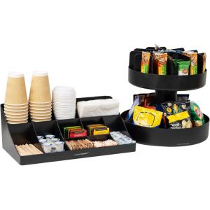 Mind Reader Cup and Condiment Station, Snack Carousel Set, Countertop Organizer, Pantry, 17.875″Lx9.5″Wx6.625″H, 2 Pcs., Black(Black)