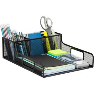 Mind Reader Desktop Organizer, File Storage, Accessory Storage, Workspace, Office, Metal Mesh, 11.5″ L x 14.75″ W x 5.5″ H, Black(Napkin & Plate Holder)