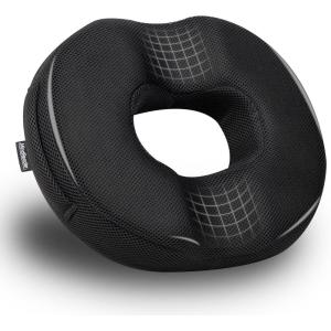 Mind Reader Donut Pillow Seat Cushion with Air-Cloud Technology, Tailbone, Hemorrhoid, Pregnancy Relief, Black