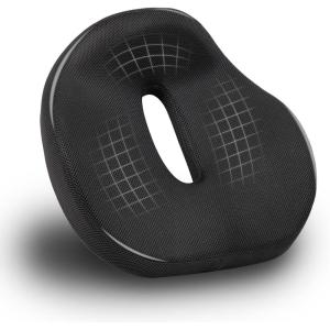 Mind Reader Donut Pillow with Air-Cloud Technology, Ergonomic Memory Foam Seat Cushion for Tailbone, Hemorrhoid, Pregnancy & Lower Back Pain Relief, Washable Cover, Black