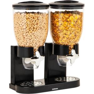 Mind Reader Double Cereal Dispenser for Countertop, 2 x 2L Airtight Containers, Rotating Dry Food Dispenser for Cereal, Rice, Candy, Coffee Beans, White(Black)