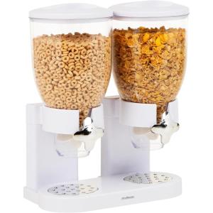 Mind Reader Double Cereal Dispenser for Countertop, 2 x 2L Airtight Containers, Rotating Dry Food Dispenser for Cereal, Rice, Candy, Coffee Beans, White(White)