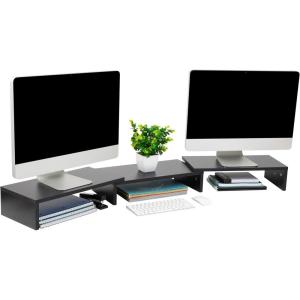 Mind Reader Dual Monitor Stand, Desktop Organizer, Laptop Riser, Office, MDF, 51.25″L x 9.25″W x 4.75″H, Pink(Black)