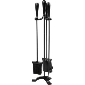 Mind Reader Fireplace Set with Stand, Brush, Shovel Scoop, Poker, Tongs, Steel, 8.25″L x 6.75″W x 26.25″H, 4 Pcs, Black(Fireplace Set with Poker)