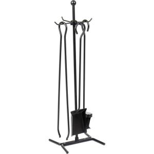 Mind Reader Fireplace Set with Stand, Brush, Shovel Scoop, Poker, Tongs, Steel, 8.25″L x 6.75″W x 26.25″H, 4 Pcs, Black(Fireplace Set with Tongs)