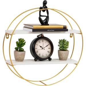 Mind Reader Floating Shelves, Wall-Mounted Office Organizers, Modern MDF Display Storage with Metal Rail, Metal. MDF, Set of 2, White(Round Floating Shlef)