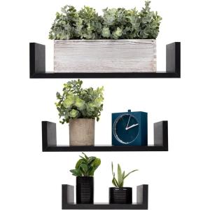 Mind Reader Floating Shelves for Wall, Room Decor, Living Room, Bathroom Shelf, MDF, 16.75″ L x 4.5″ W x 4.”H, Set of 3, White(Black)