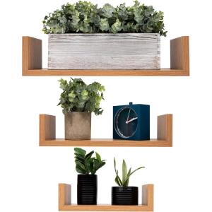 Mind Reader Floating Shelves for Wall, Room Decor, Living Room, Bathroom Shelf, MDF, 16.75″ L x 4.5″ W x 4.”H, Set of 3, White(Brown)