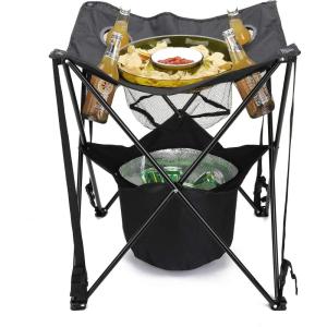 Mind Reader Folding Tailgate Table, Camping Gadgets, Tailgate Essentials, Portable Cooler, 23.25″ L x 23.25″ W x 24.5″ H, Black