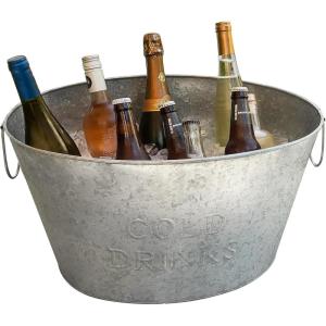Mind Reader Ice Beverage Bucket for Parties, Wine Bucket, Baby Photos, Galvanized Metal, 19.5″L x 14.25″W x 10.5″H, Silver(Large)