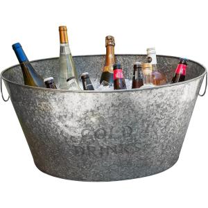 Mind Reader Ice Beverage Bucket for Parties, Wine Bucket, Baby Photos, Galvanized Metal, 19.5″L x 14.25″W x 10.5″H, Silver(Medium)