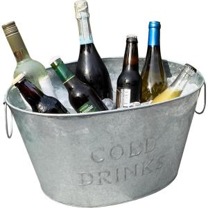 Mind Reader Ice Beverage Bucket for Parties, Wine Bucket, Baby Photos, Galvanized Metal, 19.5″L x 14.25″W x 10.5″H, Silver(Small)