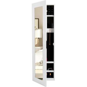 Mind Reader Jewelry Organizer, Full Length Mirror, Jewelry Armoire, Storage, Wall Mount, Wood, 12.5″L x 3.5″W x 43.5″H, White(White Wall Mount)