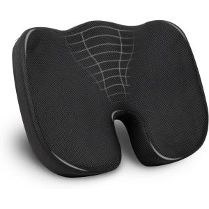 Mind Reader Memory Foam Seat Cushion with Air-Cloud Technology, Sciatica, Coccyx & Hip Pain Relief, Office, Memory Foam, Gray(Classic Black)