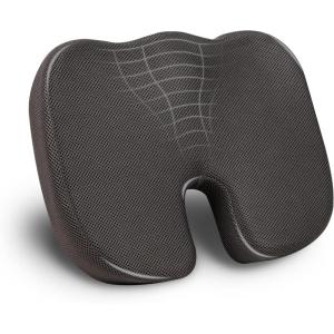 Mind Reader Memory Foam Seat Cushion with Air-Cloud Technology, Sciatica, Coccyx & Hip Pain Relief, Office, Memory Foam, Gray(Classic Gray)
