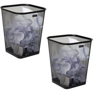 Mind Reader Mesh Trash Can, Waste Paper Basket, Square, Office, Metal Mesh, 9.75″L x 9.75″W x 12.25″H, Set of 2, Black(Black)