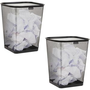 Mind Reader Mesh Trash Can, Waste Paper Basket, Square, Office, Metal Mesh, 9.75″L x 9.75″W x 12.25″H, Set of 2, Black(Classic Black)