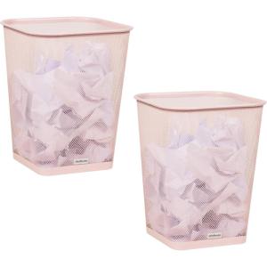 Mind Reader Mesh Trash Can, Waste Paper Basket, Square, Office, Metal Mesh, 9.75″L x 9.75″W x 12.25″H, Set of 2, Black(Pink)