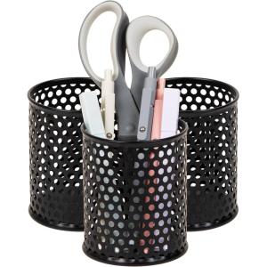 Mind Reader Metal Pen Cups, Mesh Pencil Holders, Desktop Organizer Set, Metal, Set of 3, Black