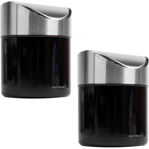 Mind Reader Mini Countertop Trash Can, 1.5 Liter/0.40 Gallon Capacity, Swivel Lid, Recycling Bin, Compost Bin, Desktop Organizer, Set of 2, Black(Black)