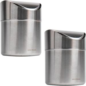 Mind Reader Mini Countertop Trash Can, 1.5 Liter/0.40 Gallon Capacity, Swivel Lid, Recycling Bin, Compost Bin, Desktop Organizer, Set of 2, Black(Silver)