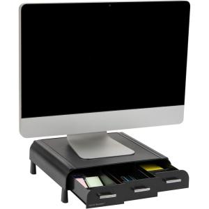 Mind Reader Monitor Stand, 3 Storage Drawers, Desktop Organizer, Riser, Office, 13.5″L x 13″W x 4″H, Set of 2, Black(Black)