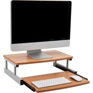 Mind Reader Monitor Stand, Sliding Keyboard Drawer, Laptop, Riser, Office, Wood/Metal, 20″L x 14.75″W x 5.9″H, Brown, Silver