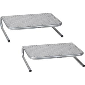 Mind Reader Monitor Stand, Ventilated Laptop Riser, Desktop Organizer, Metal, 14.5″L x 11.25″W x 4.25″H, Set of 2, Silver(14.5″L x 11.25″W x 4.25″H)