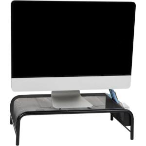 Mind Reader Monitor Stand, Ventilated Laptop Riser, Desktop Organizer, Side Storage, Metal Mesh, 20″L x 11.5″W x 5.5″H, Silver(Black)