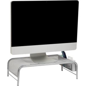 Mind Reader Monitor Stand, Ventilated Laptop Riser, Desktop Organizer, Side Storage, Metal Mesh, 20″L x 11.5″W x 5.5″H, Silver(Silver)