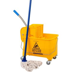 Mind Reader Mop and Bucket Set with Wringer, Mop Included, 5.5 Gallon Cleaning System with Wheels, Upward Press Wringer, Small Mop Compatible(Yellow)