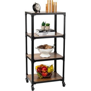 Mind Reader Multipurpose Rolling Cart with 3 Tiers, Mobile Office Storage Organizer, Metal, MDF, Brown(4 Tier)